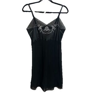 Valerie Stevens Womens Midi Black Night Gown Embroidered Floral Front Size Small